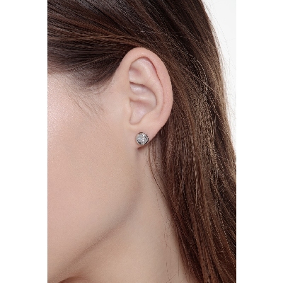 Orecchini punto luce cipollina in oro bianco 18k con diamanti, ct. 0,40