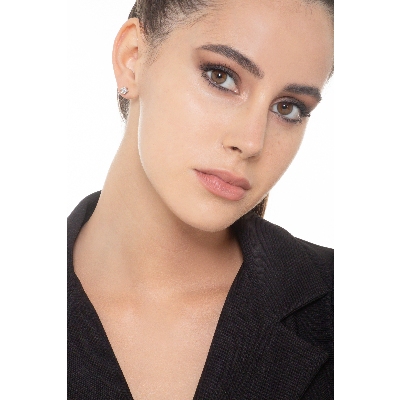 Orecchini punto luce a 6 griffe in oro bianco 18k a castone con diamanti