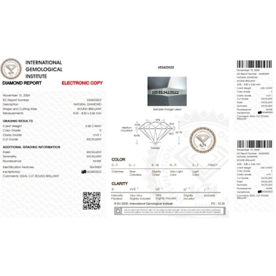 Diamante Certificato IGI   CT 0,30   E   VVS 1