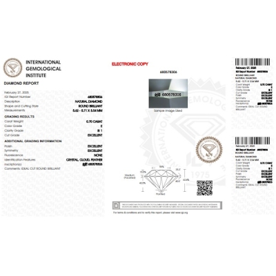 Diamante Certificato IGI   CT 0,70   E   SI 1