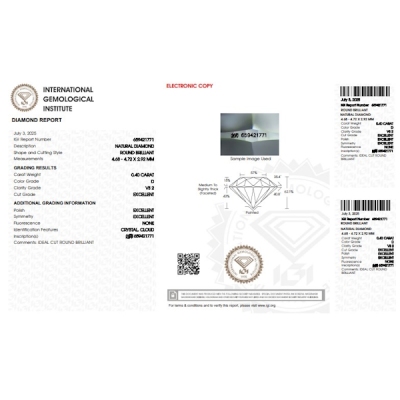Diamante Certificato IGI   CT 0,40   D   VS 2