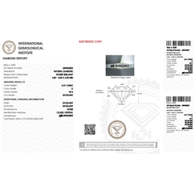Diamante Certificato IGI   CT 0,41   D   VS 2