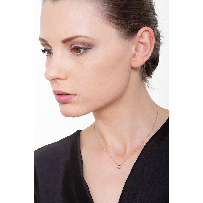 Collana con pendente a luna in oro bianco 18k con diamante