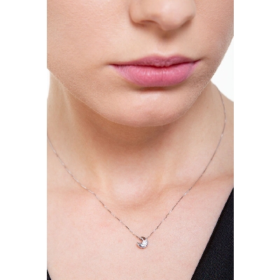 Collana con pendente a luna in oro bianco 18k con diamante