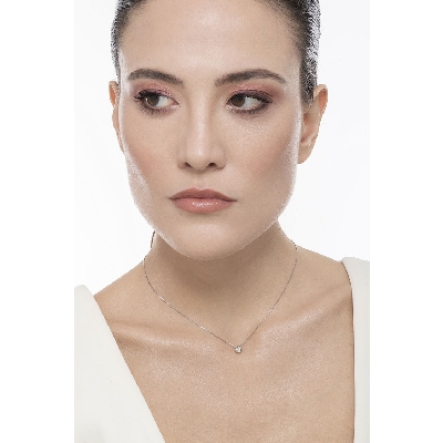 Collana punto luce cipollina in oro bianco 18k con diamante, ct 0,05