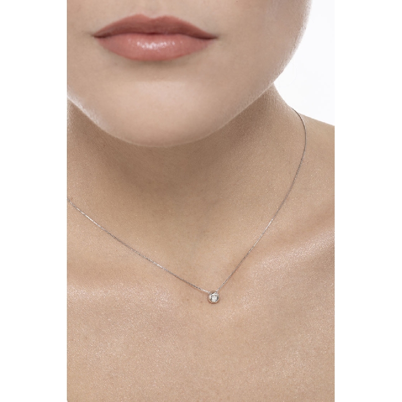 Collana punto luce cipollina in oro bianco 18k con diamante, ct 0,05