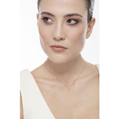 Collana punto luce cipollina in oro bianco 18k con diamante, ct 0,07