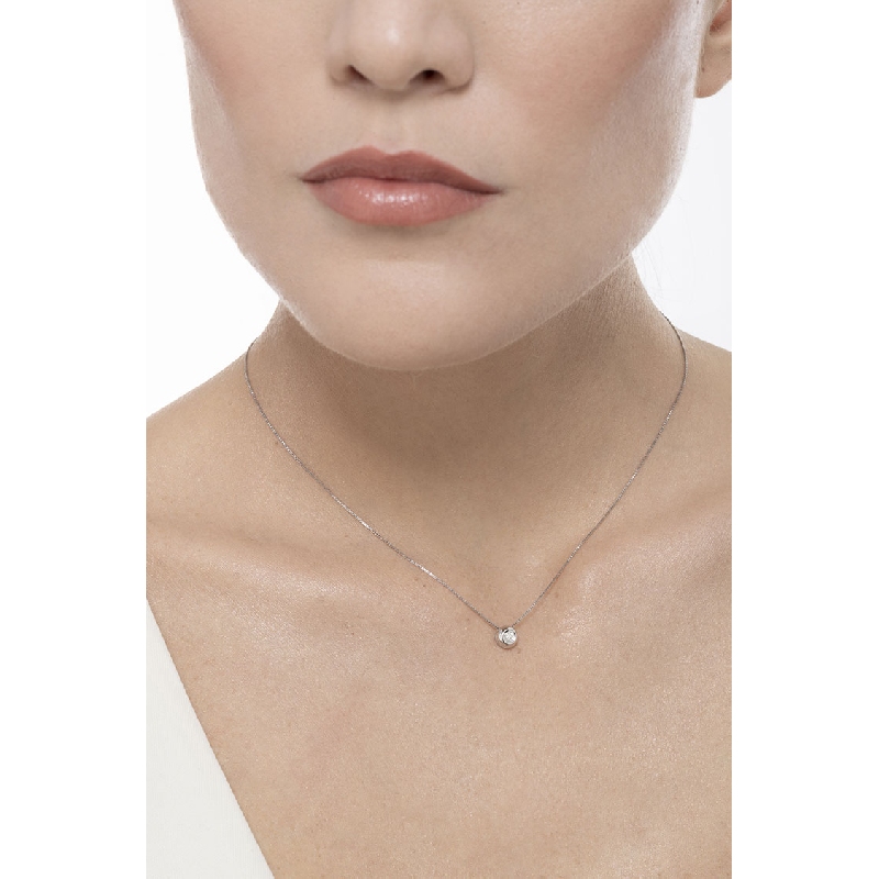Collana punto luce cipollina in oro bianco 18k con diamante, ct 0,07