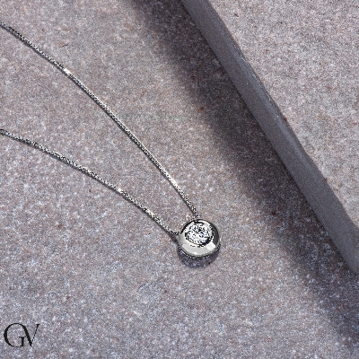 Collana punto luce in oro Bianco 18k con diamante, ct. 0.10