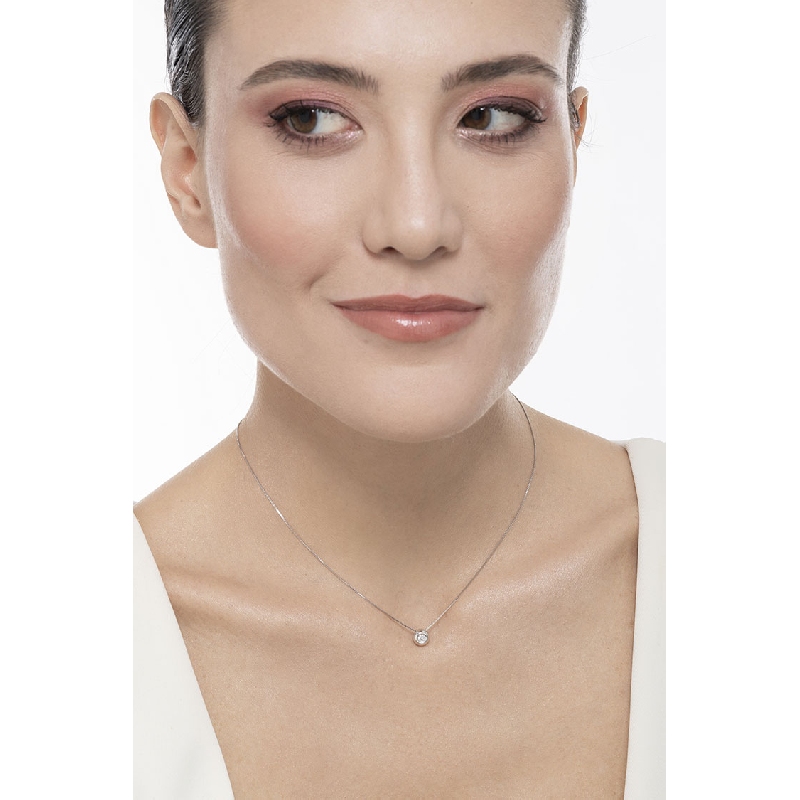 Collana punto luce in oro Bianco 18k con diamante, ct. 0.10