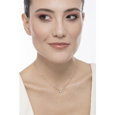 Collana punto luce in oro Bianco 18k con diamante, ct. 0.10
