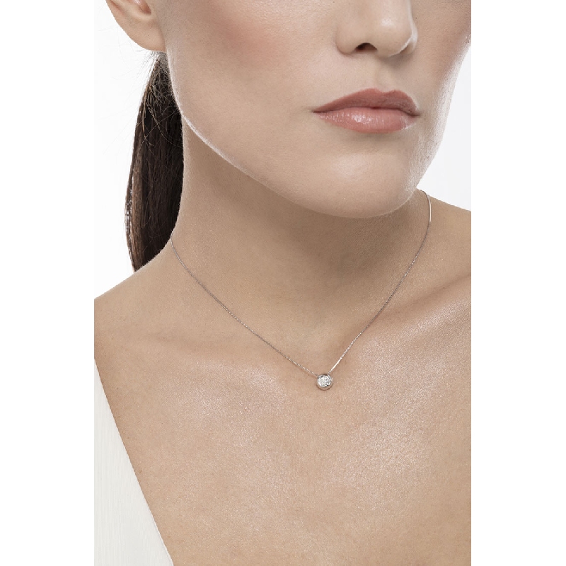 Collana punto luce in oro bianco 18k con diamante, ct. 0.15