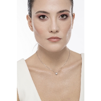 Collana punto luce cipollina in oro bianco 18k con diamante, ct 0,25