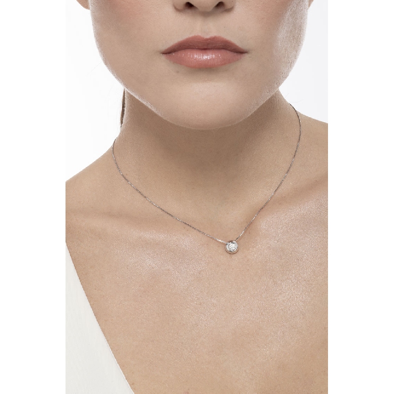 Collana punto luce cipollina in oro bianco 18k con diamante, ct 0,25