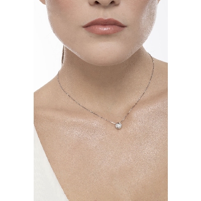 Collana punto luce cipollina in oro bianco 18k con diamante, ct 0,25