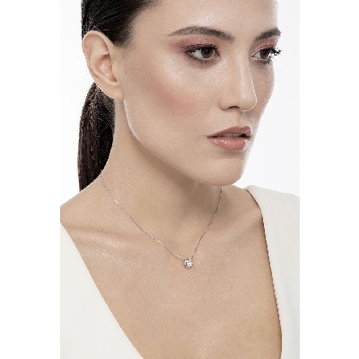 Collana punto luce cipollina in oro bianco 18k con diamante, ct 0,30