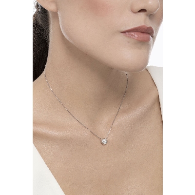 Collana punto luce cipollina in oro bianco 18k con diamante, ct 0,30