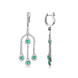 ORECCHINI CON PENDENTI BRILLANTI E SMERALDI