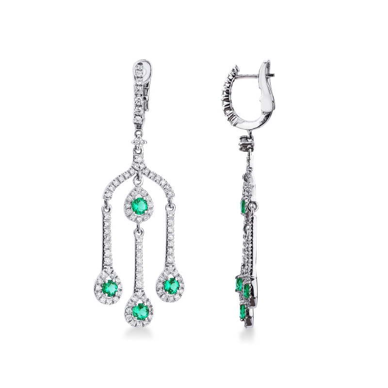 ORECCHINI CON PENDENTI BRILLANTI E SMERALDI