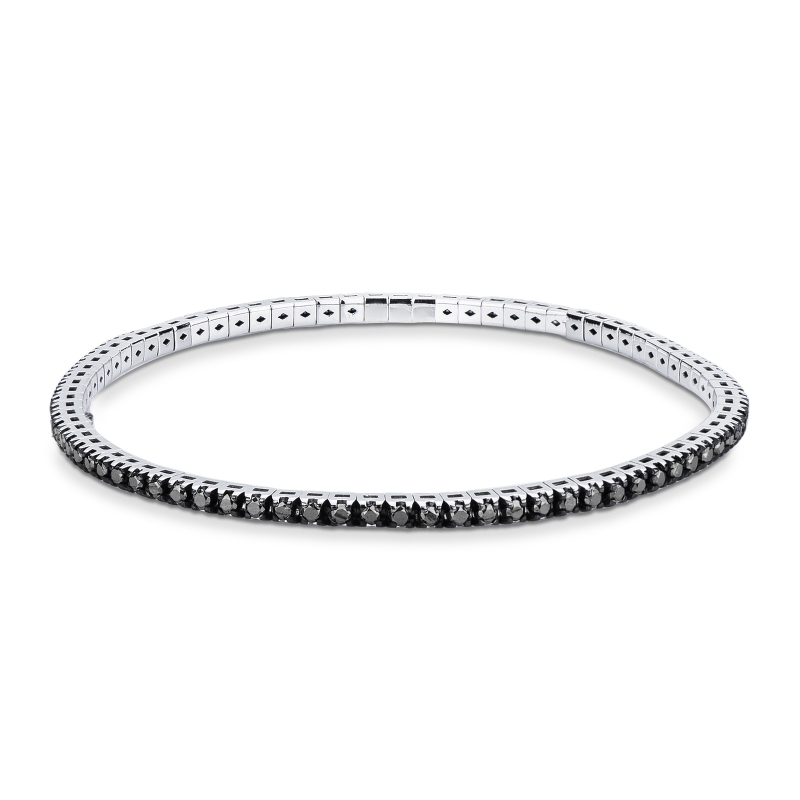 Tennis bracciale elastico in oro bianco 18k con diamanti neri