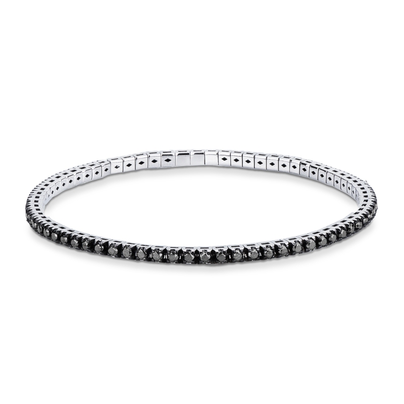Bracciale elastico tennis con diamanti neri in oro bianco 18k