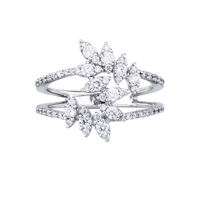 Anello in oro bianco 18k con diamanti a finte navette