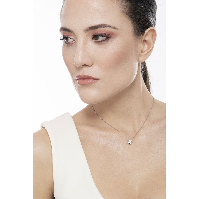 Collana punto luce cipollina in oro bianco 18k con diamante, ct 0,40