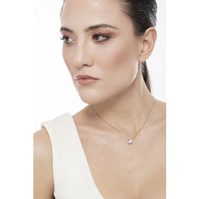 Collana punto luce cipollina in oro bianco 18k con diamante, ct 0,40