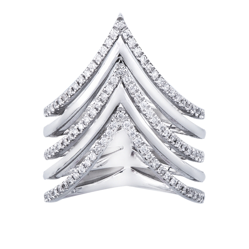 Anello a cinque file in Oro bianco 18k con diamanti