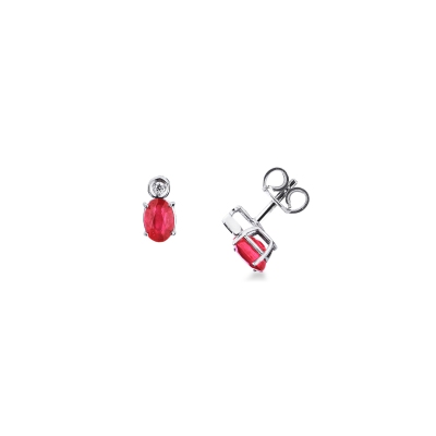 Orecchini in oro bianco 18k con rubini ovali e diamanti 