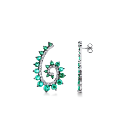 ORECCHINI A SPIRALE CON BRILLANTI E SMERALDI