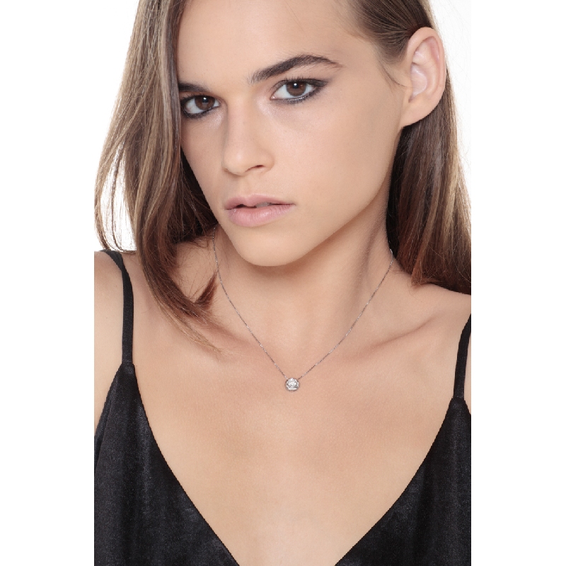 Collana punto luce cipollina in oro bianco 18k con diamante, ct 0,50