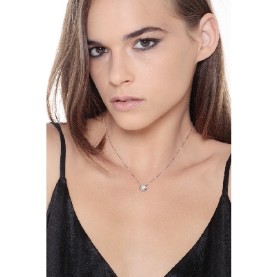 Collana punto luce cipollina in oro bianco 18k con diamante, ct 0,50