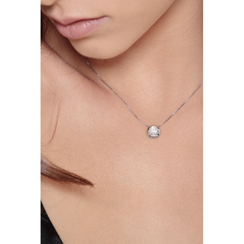 Collana punto luce cipollina in oro bianco 18k con diamante, ct 0,50