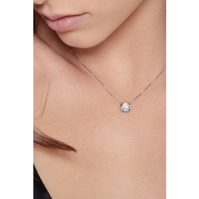 Collana punto luce cipollina in oro bianco 18k con diamante, ct 0,50