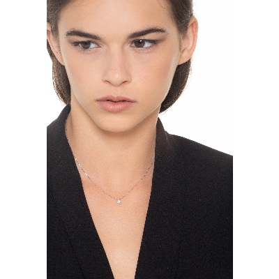 Collana punto luce in oro bianco 18k con diamante di 0.15 carati