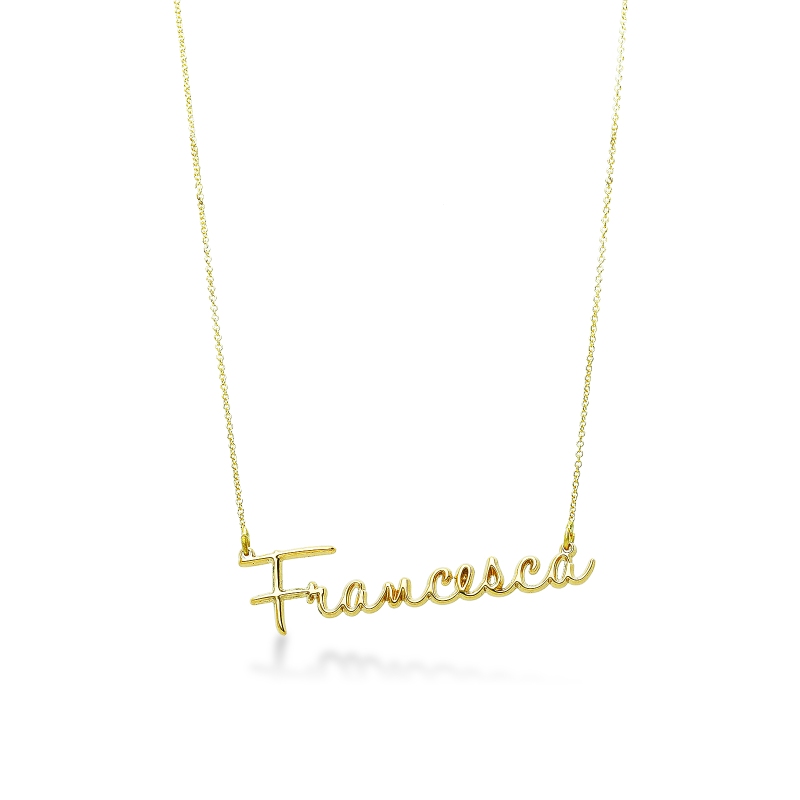 Collana personalizzabile oro giallo 18k in corsivo stilizzato, FRANCESCA