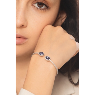 18k white gold spring bracelet with blue sapphires pear cut and diamonds 