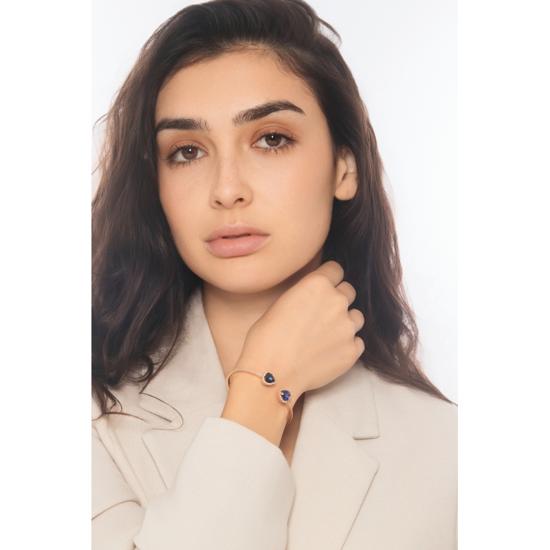 Bracciale Regolabile Fatto A Mano Con Cuore Oro Rosa E Cordino Blu Scuro – In Confezione Regalo – Made In Germany