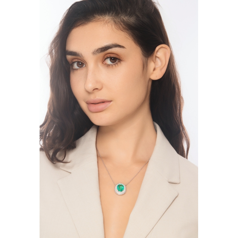 GIROCOLLO CON MAGLIA PAVE' IN BRIL E SMERALDO OVALE MM14X12, CATENA ROLÒ