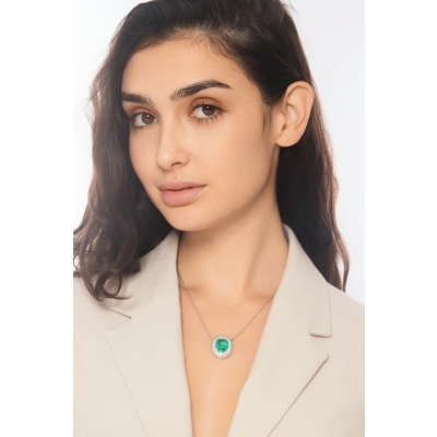 GIROCOLLO CON MAGLIA PAVE' IN BRIL E SMERALDO OVALE MM14X12, CATENA ROLÒ