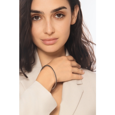 Tennis bracciale elastico in oro bianco 18k con diamanti neri