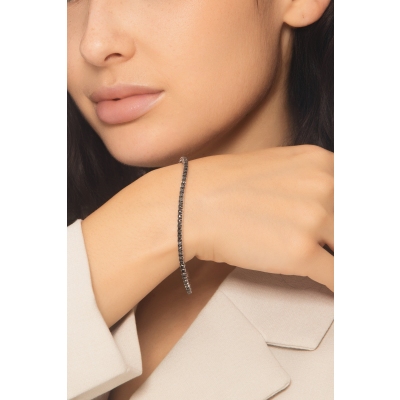 Tennis bracciale elastico in oro bianco 18k con diamanti neri