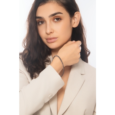 Bracciale elastico tennis con diamanti neri in oro bianco 18k