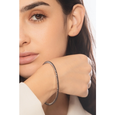 Bracciale elastico tennis con diamanti neri in oro bianco 18k