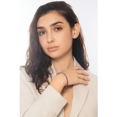 Bracciale tennis elastico in oro bianco 18k con diamanti neri