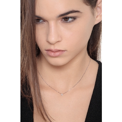 Collana punto luce rombo in oro bianco 18k con diamante, ct 0,07