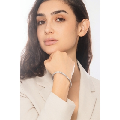 Bracciale Tennis elastico con diamanti in oro bianco 18k