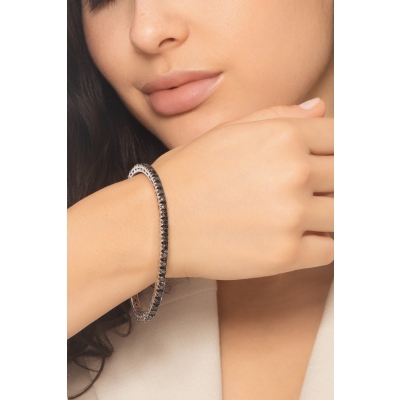 Bracciale tennis elastico con diamanti neri in oro bianco 18k