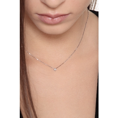 Collana punto luce rombo in oro bianco 18k con diamante, ct 0,07